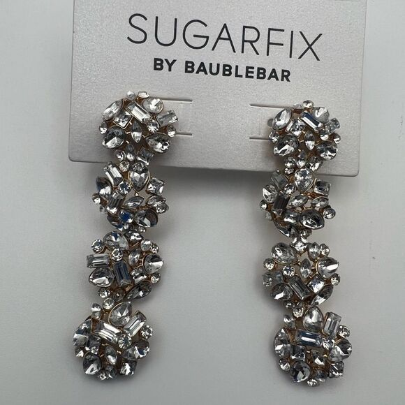 BaubleBar Silver and Crystal Cluster Earrings - Picture 2 of 4